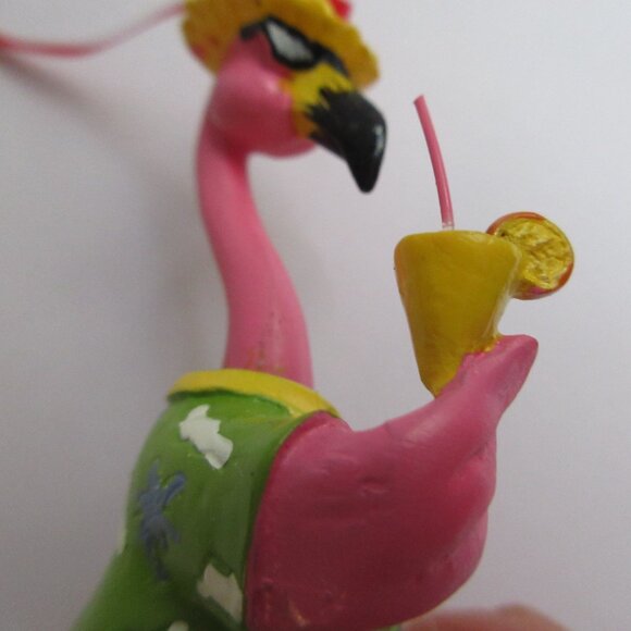 Pink Flamingo with Cocktail Christmas Ornament Dangle Legs 7" Beach Tropical - Picture 7 of 13